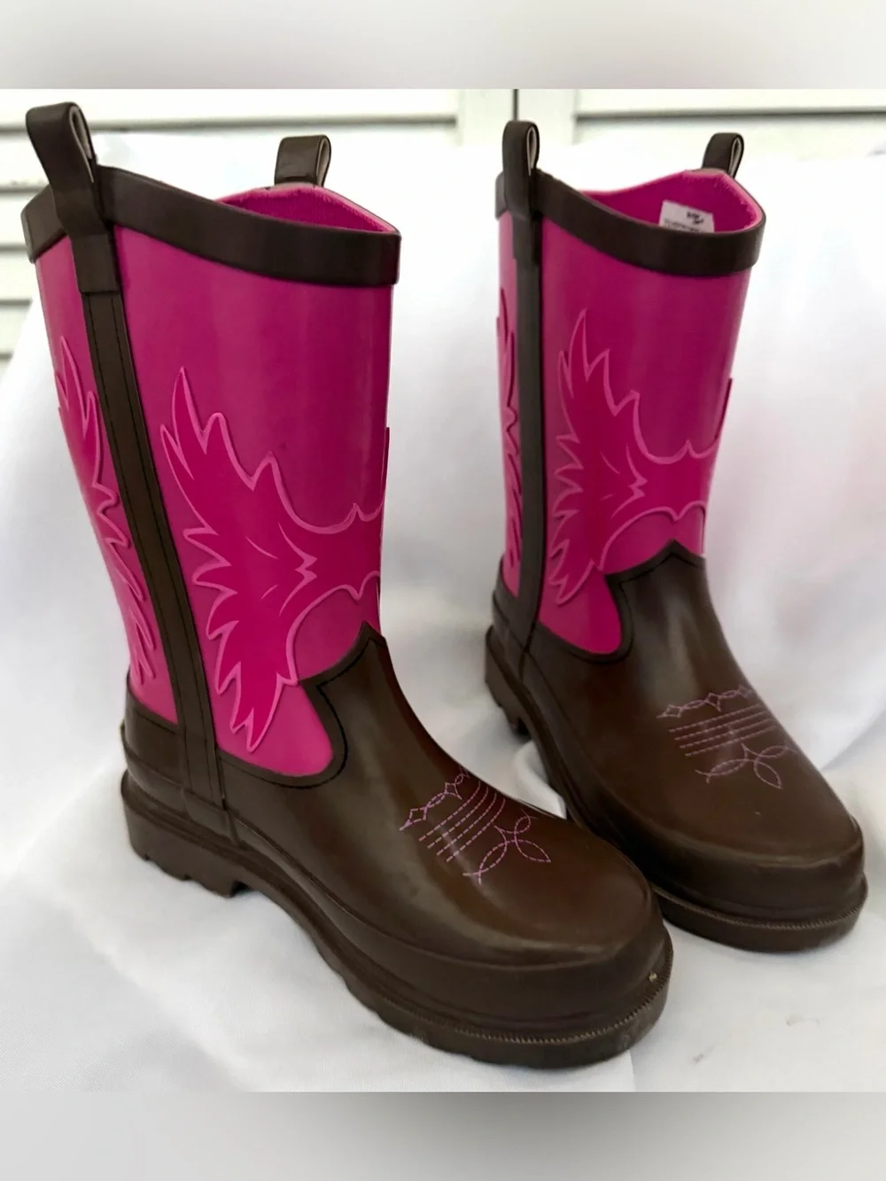 Western Chief Pink and Brown Girls' Waterproof Cowboy Rain Boots